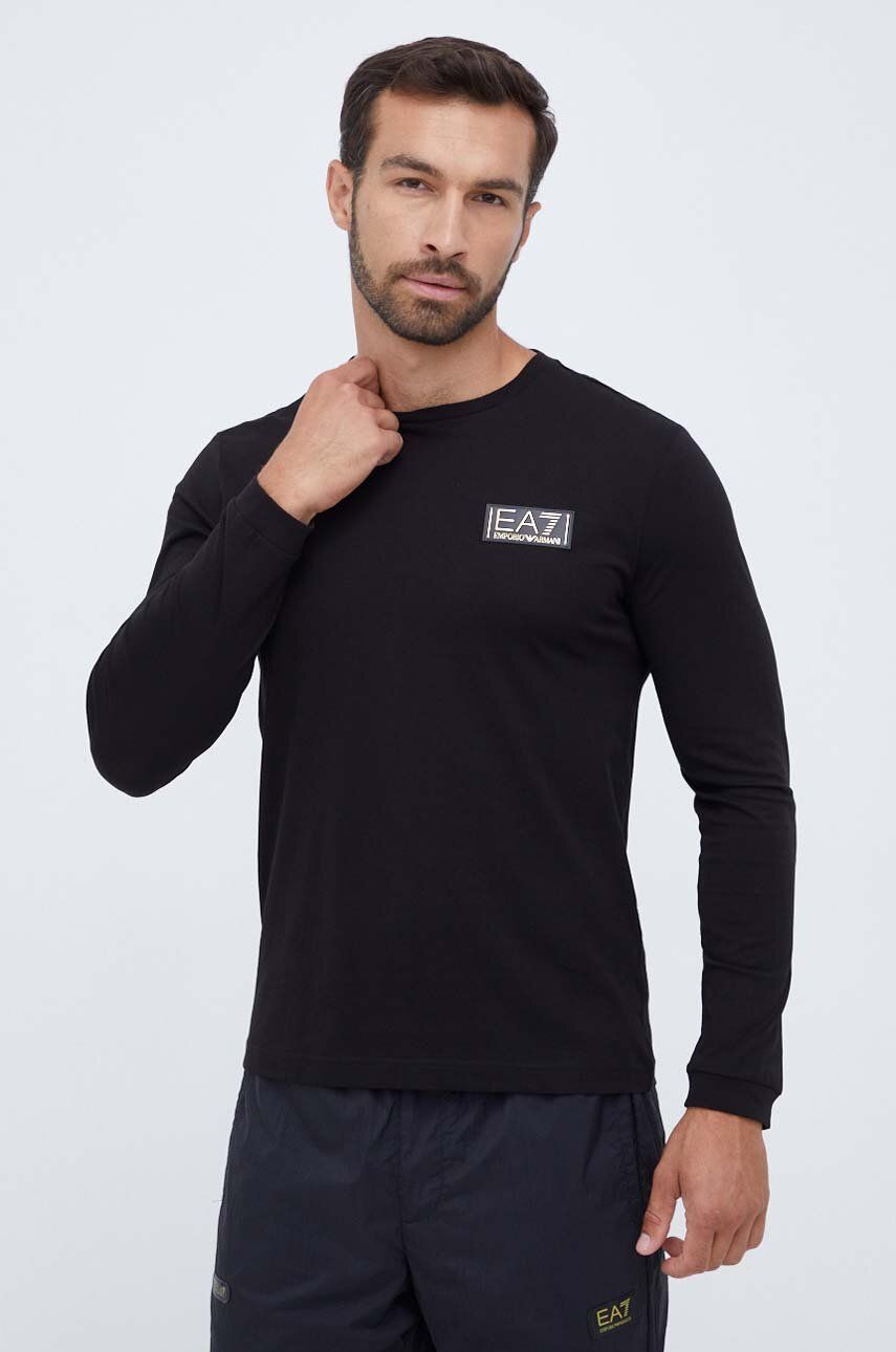Bavlněné tričko s dlouhým rukávem EA7 Emporio Armani černá barva - černá - 100 % Bavlna