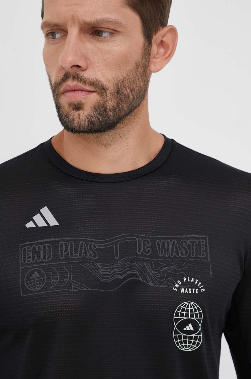 Běžecké triko s dlouhým rukávem adidas Performance Run for the Oceans černá barva, s potiskem - čern