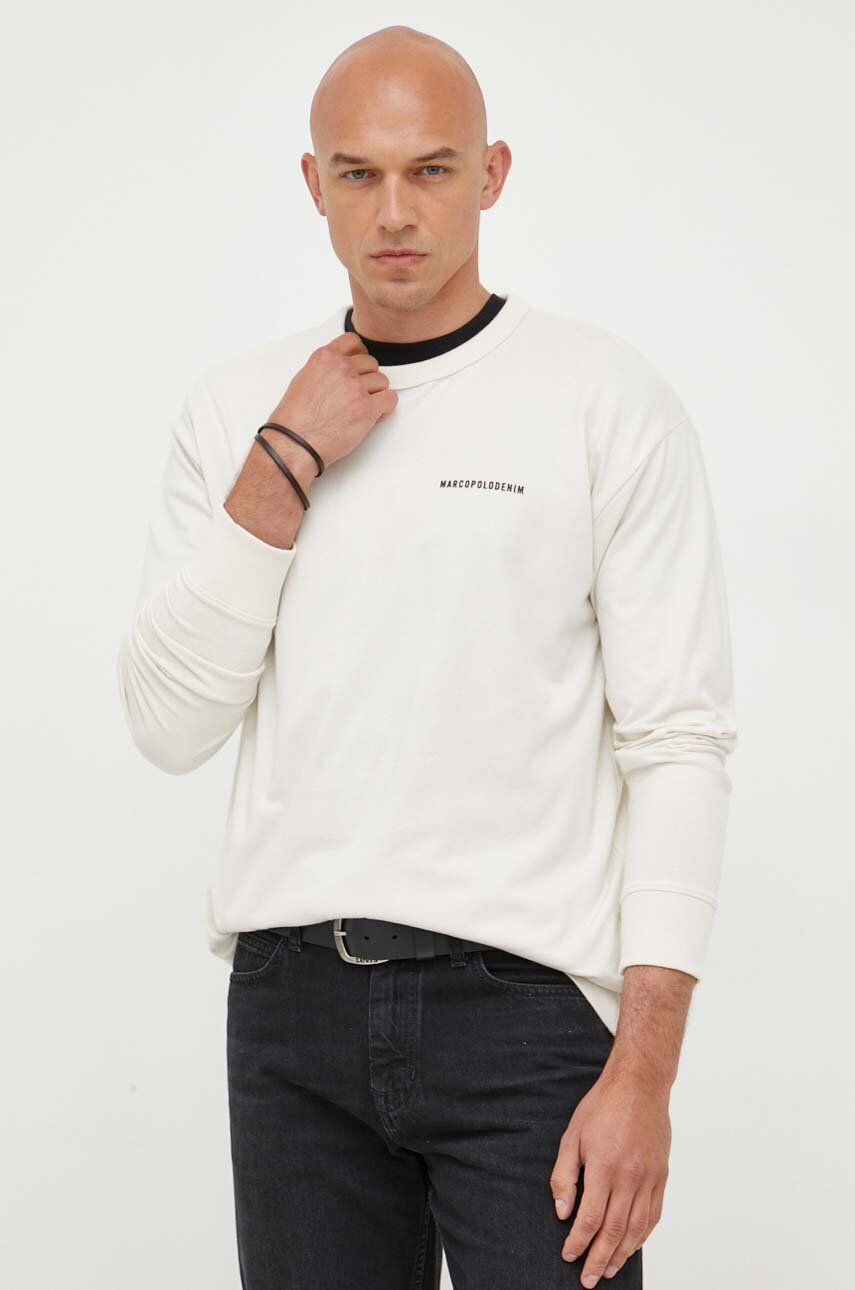 Bavlněné tričko s dlouhým rukávem Marc O′Polo DENIM béžová barva, s potiskem - béžová -  100 % 