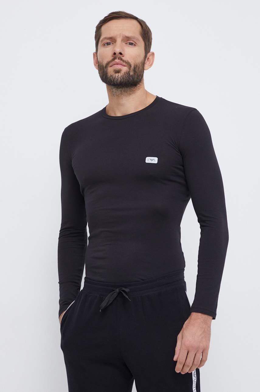 Tričko s dlouhým rukávem Emporio Armani Underwear černá barva, s aplikací - černá - 95 % Bavlna
