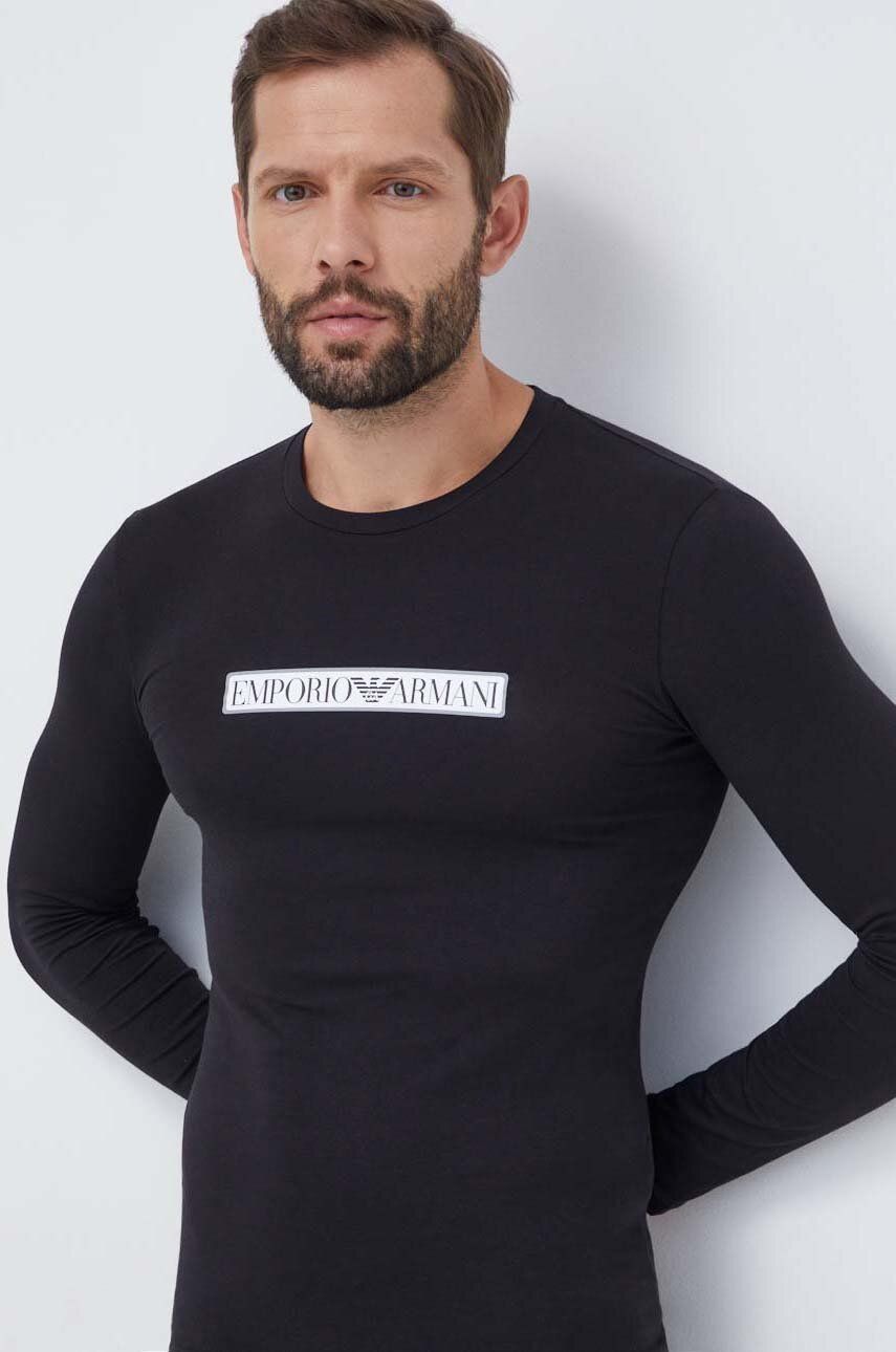 Tričko s dlouhým rukávem Emporio Armani Underwear černá barva, s potiskem - černá - 95 % Bavlna