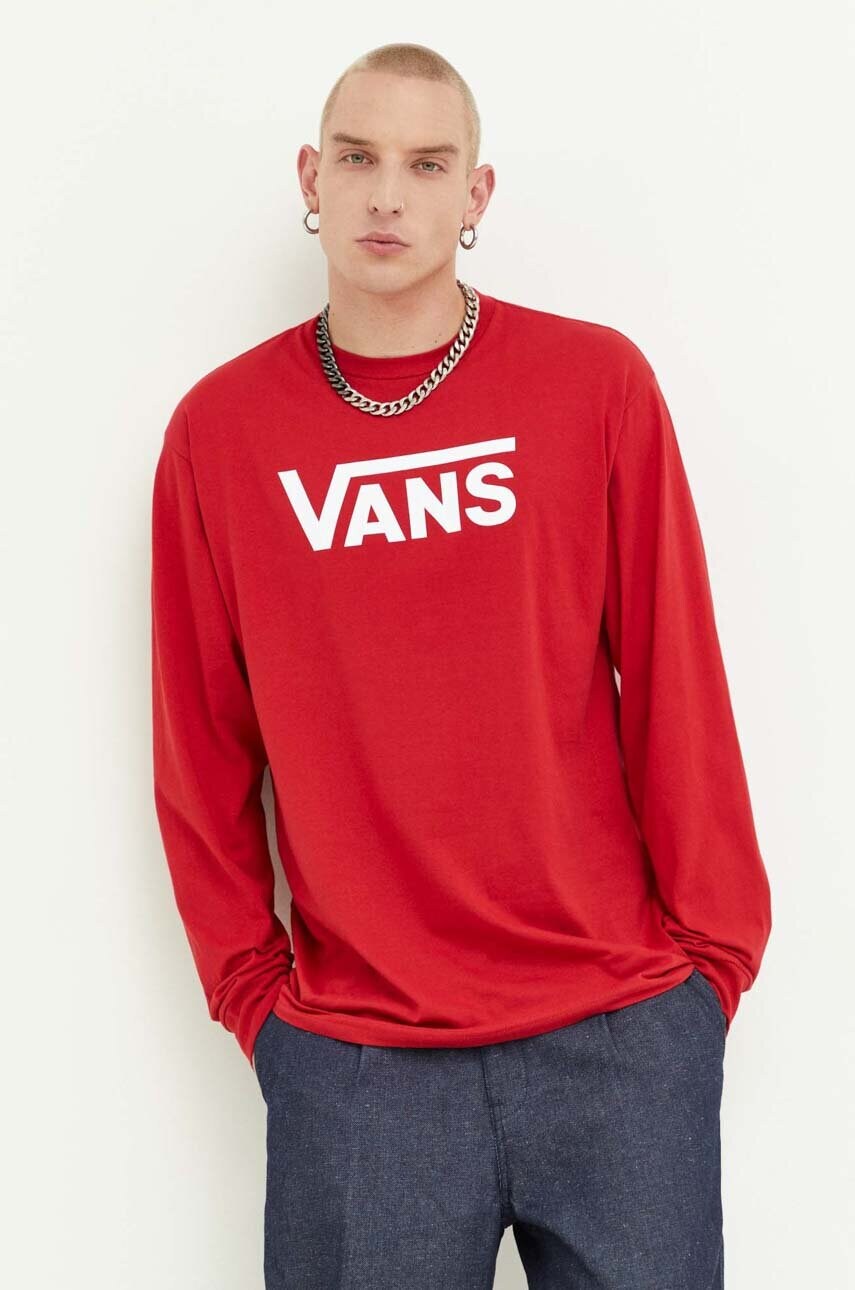 

Бавовняний лонгслів Vans колір червоний з принтом