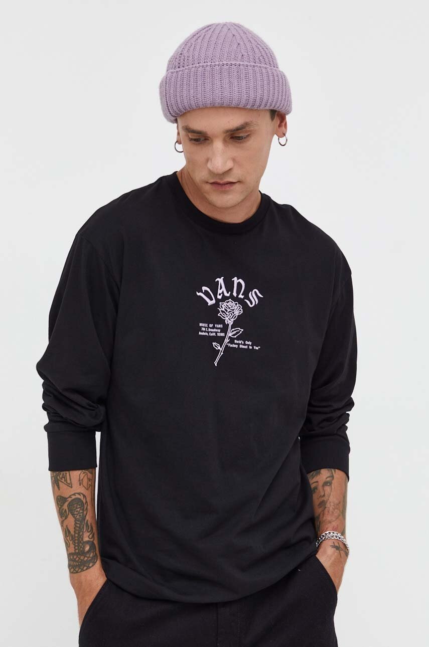 Vans longsleeve din bumbac culoarea negru, cu imprimeu