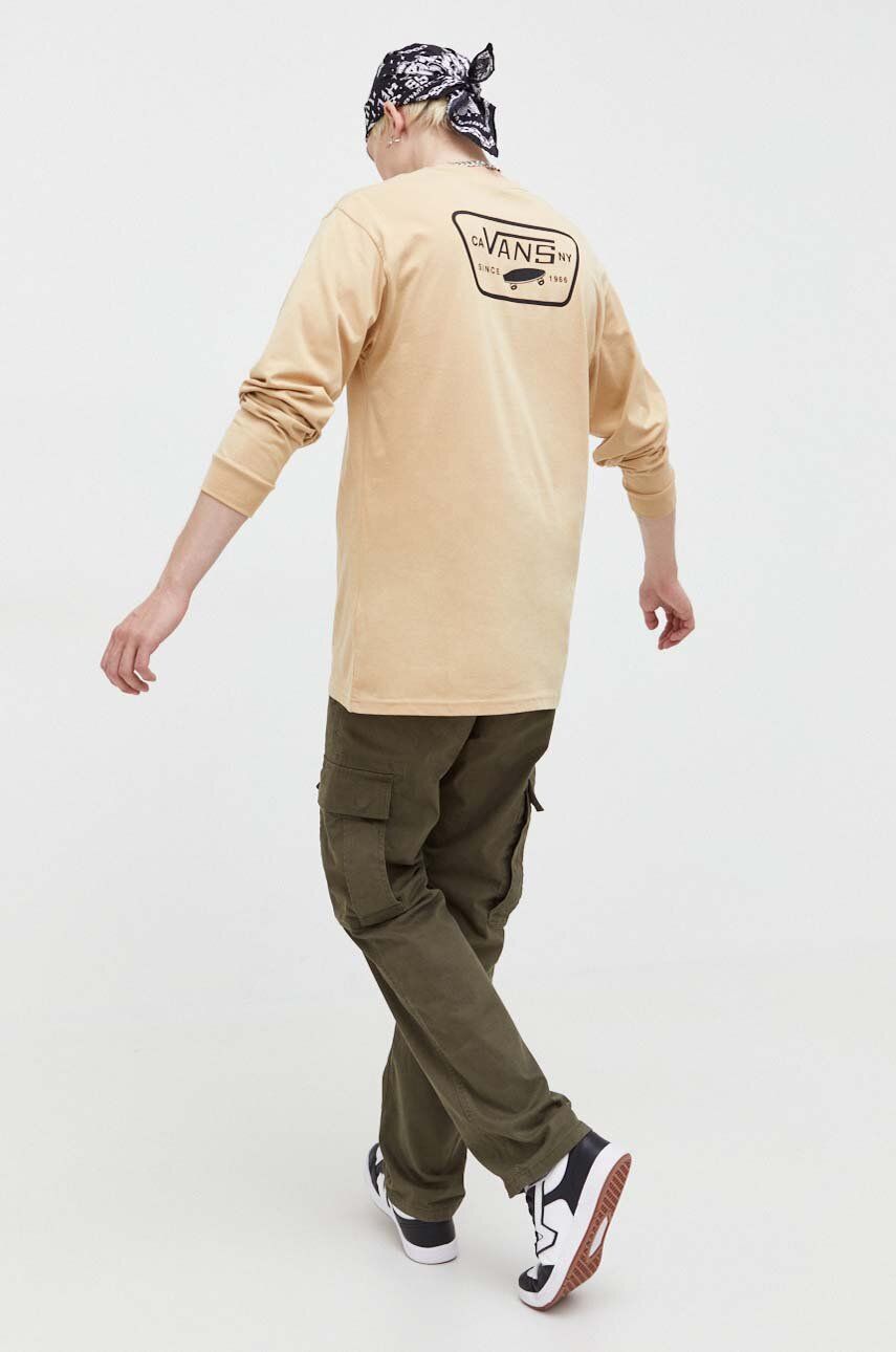 Vans longsleeve din bumbac culoarea bej, cu imprimeu - Shopp