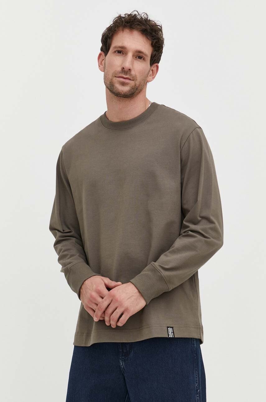 G-Star longsleeve din bumbac culoarea verde, uni