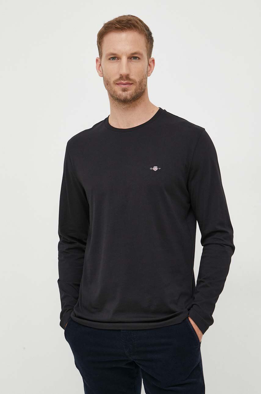 Bavlněné tričko s dlouhým rukávem Gant černá barva - černá - 100 % Bavlna