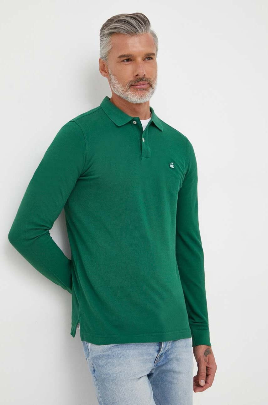 

Хлопковый лонгслив United Colors of Benetton цвет зелёный однотонный