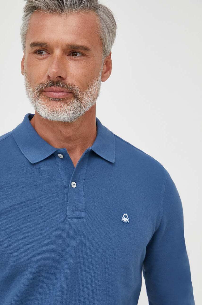 Bavlněné tričko s dlouhým rukávem United Colors of Benetton - modrá -  100 % Bavlna