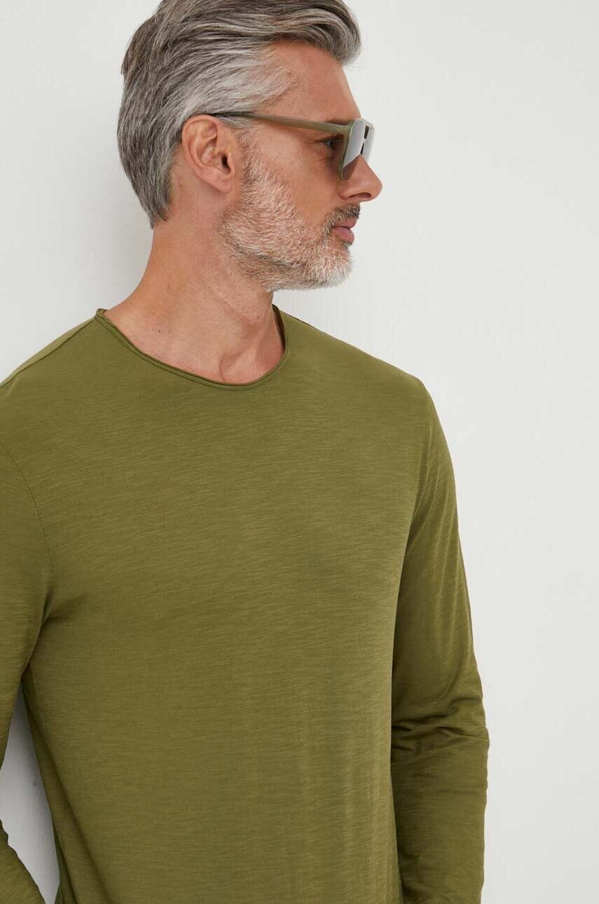 

Хлопковый лонгслив United Colors of Benetton цвет зелёный однотонный