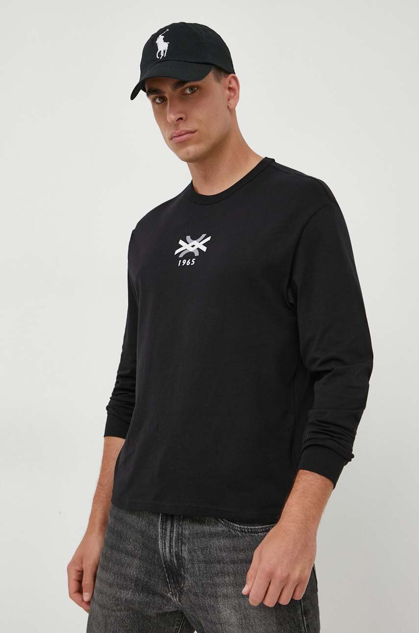 E-shop Bavlněné tričko s dlouhým rukávem United Colors of Benetton černá barva, s potiskem
