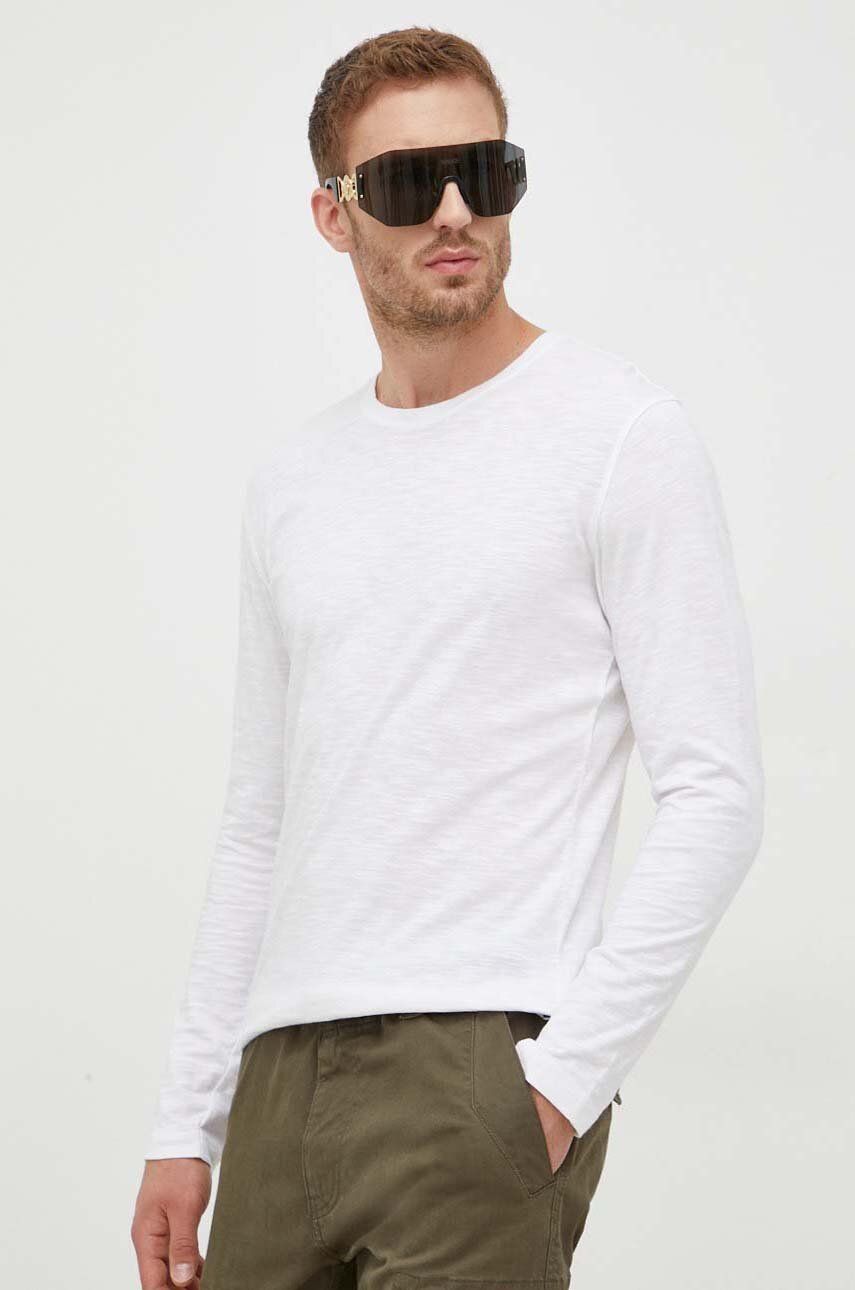 Sisley longsleeve din bumbac culoarea alb, neted