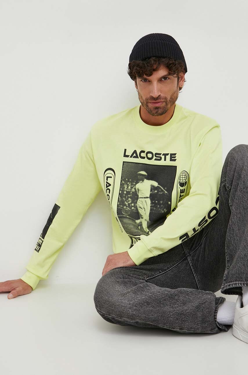 Lacoste longsleeve din bumbac cu imprimeu