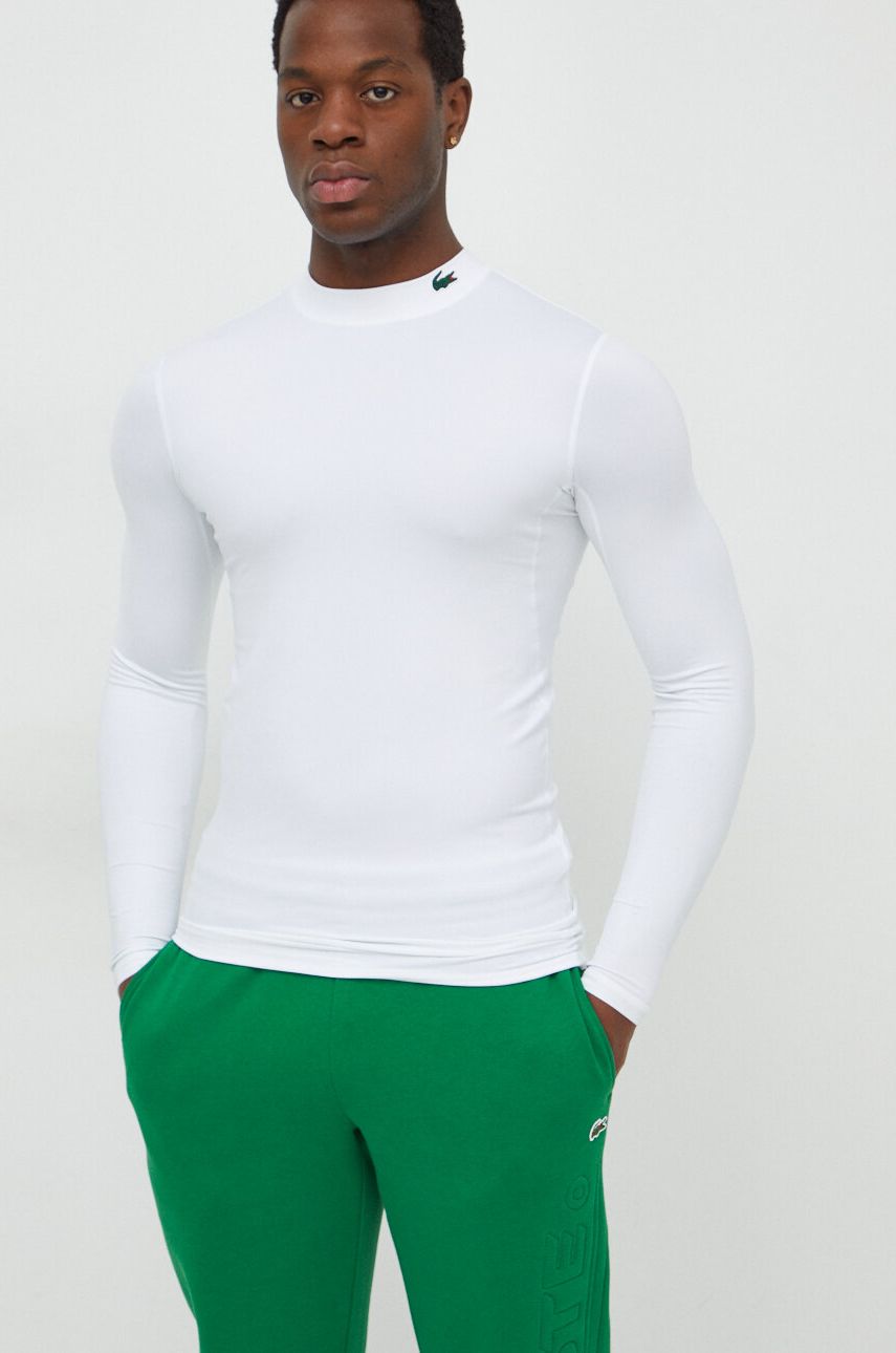 Tričko s dlouhým rukávem Lacoste bílá barva - bílá - 63 % Polyamid
