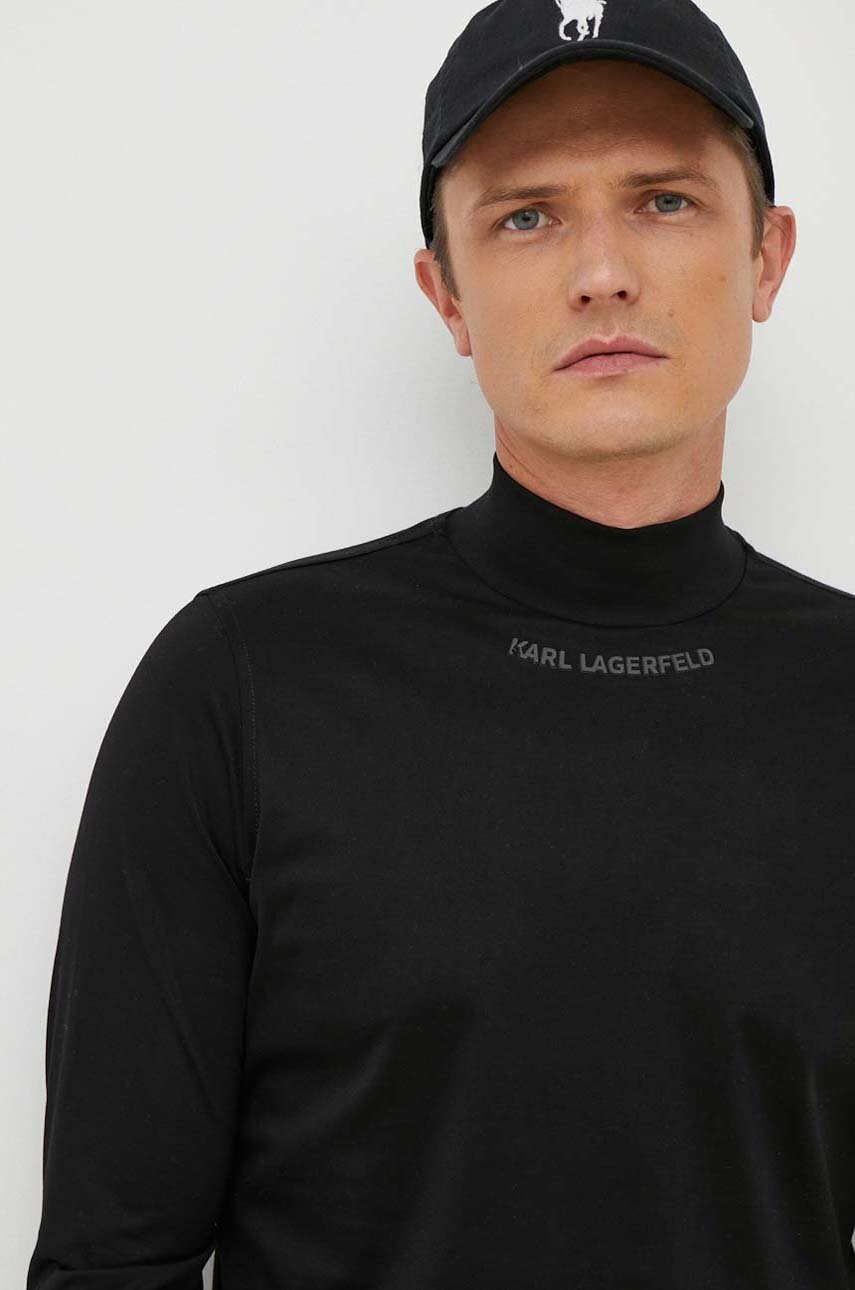 Памучна блуза с дълги ръкави Karl Lagerfeld в черно с изчистен дизайн, Черен