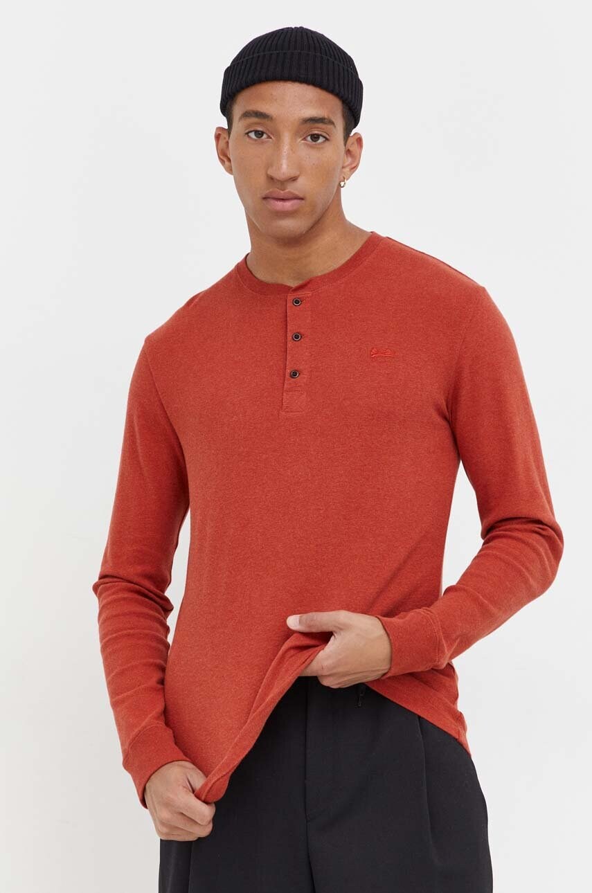 Superdry Longsleeve Din Bumbac Culoarea Portocaliu, Melanj