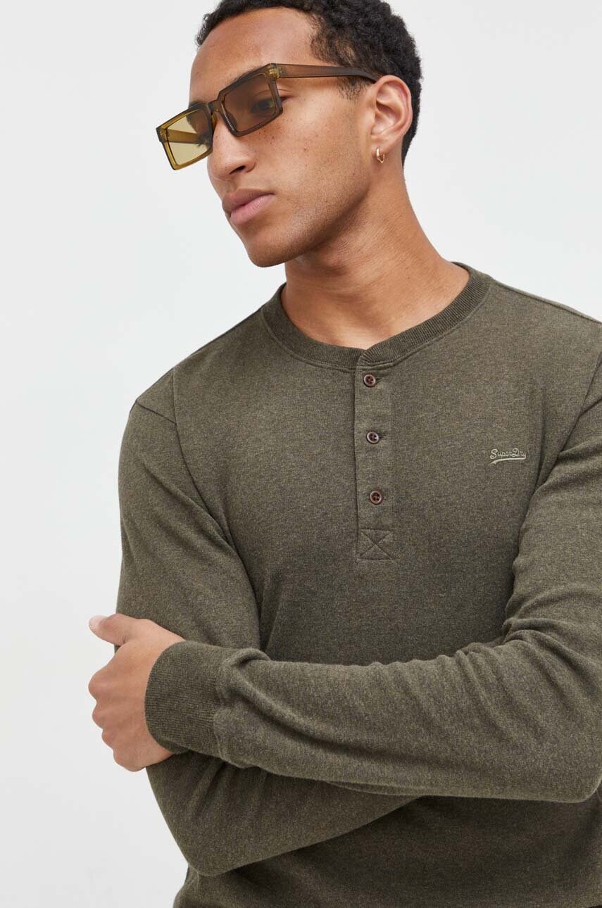 

Памучна блуза с дълги ръкави Superdry в зелено с меланжов десен, Зелен
