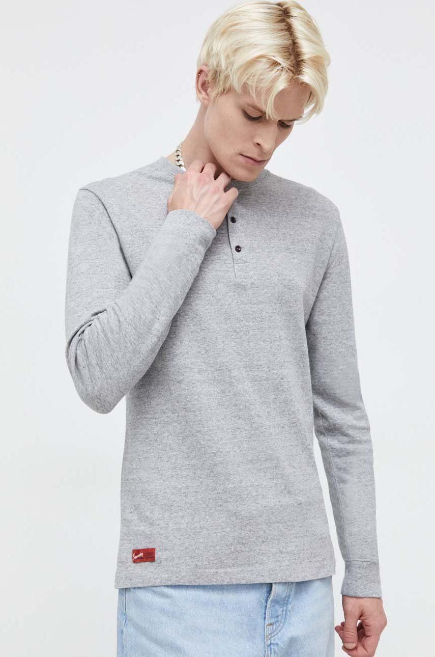Bavlněné tričko s dlouhým rukávem Superdry šedá barva - šedá - 100 % Bavlna