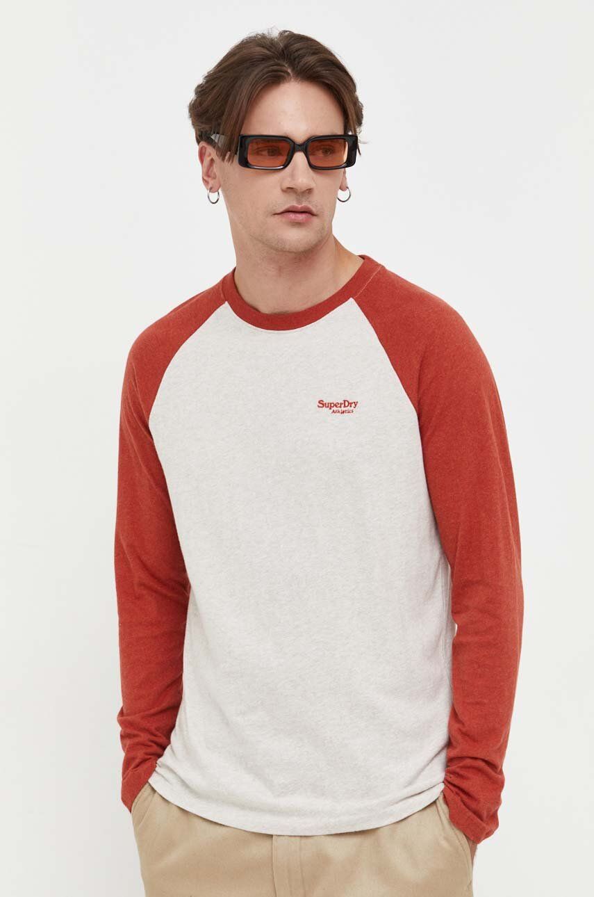 Bavlněné tričko s dlouhým rukávem Superdry béžová barva, s aplikací - béžová - 100 % Bavlna