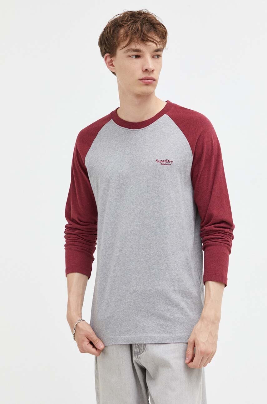 

Бавовняний лонгслів Superdry колір сірий меланж