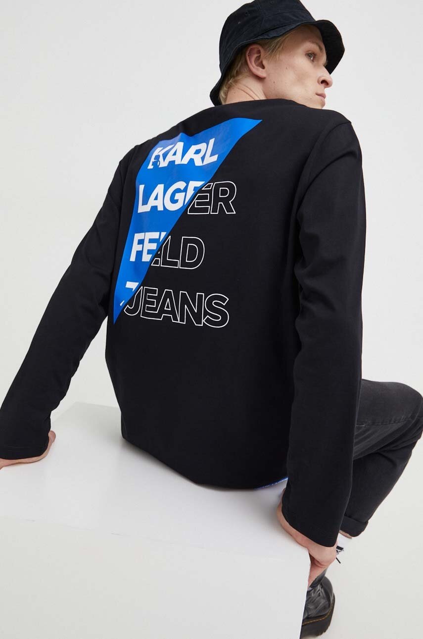 

Бавовняний лонгслів Karl Lagerfeld Jeans колір чорний з принтом