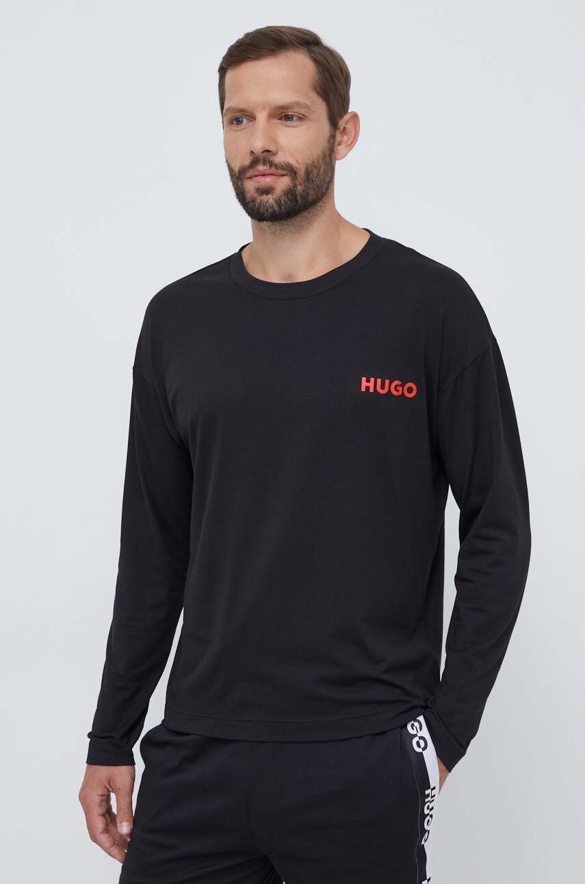 HUGO Longsleeve Lounge Culoarea Negru, Neted