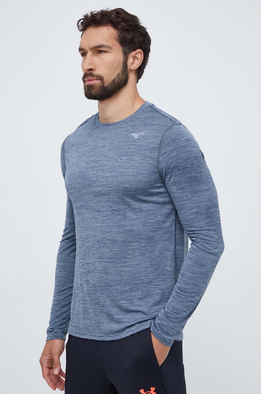 Mizuno longsleeve pentru alergare Impulse Core culoarea gri, cu imprimeu