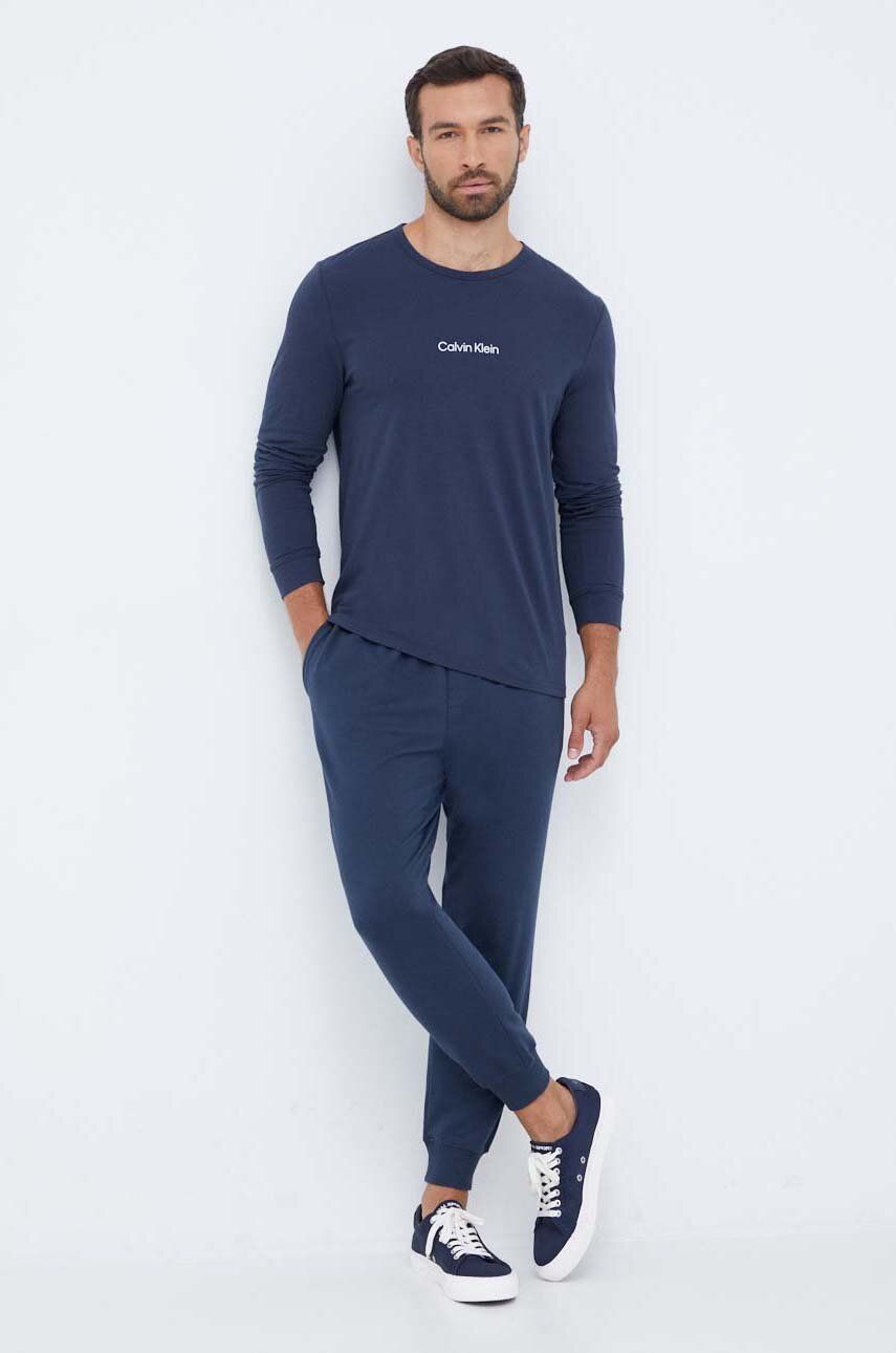 Levně Tričko s dlouhým rukávem Calvin Klein Underwear tmavomodrá barva, s potiskem, 000NM2171E