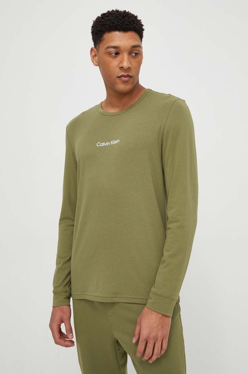 Levně Tričko s dlouhým rukávem Calvin Klein Underwear zelená barva, s potiskem, 000NM2171E