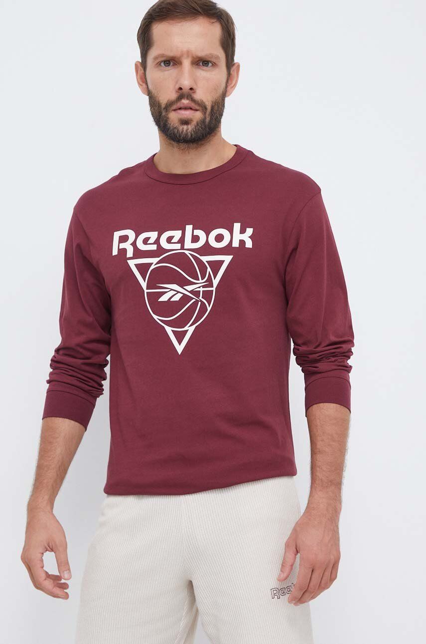 Bavlněné tričko s dlouhým rukávem Reebok Classic Basketball vínová barva, s potiskem - burgundské - 