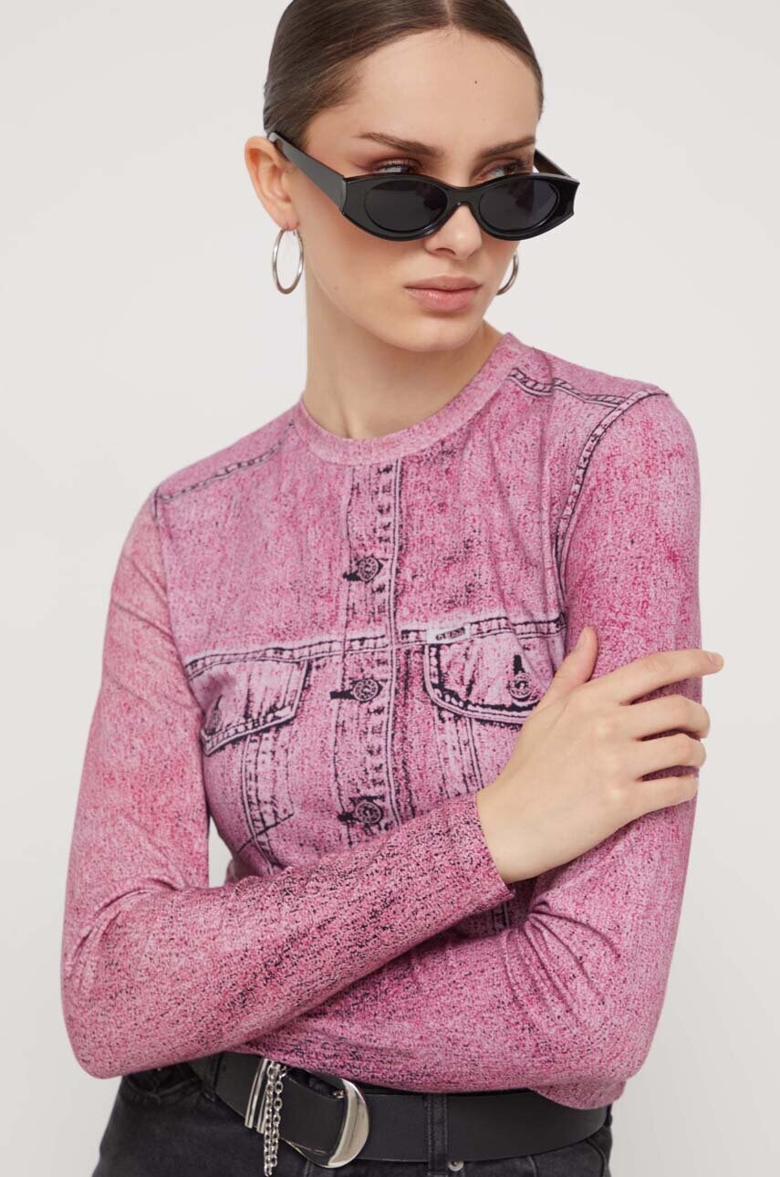 

Лонгслив Guess Originals цвет розовый узорный