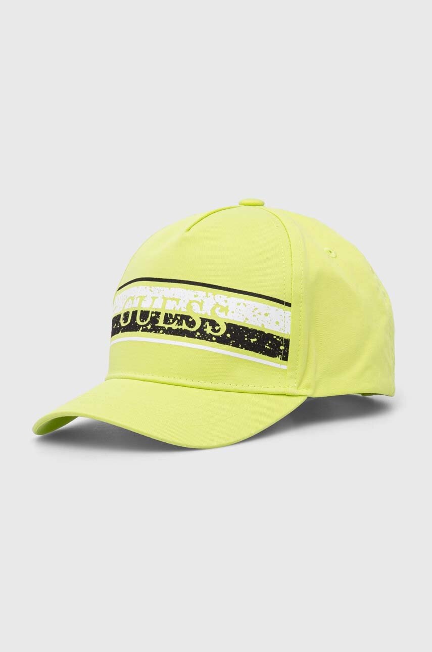 Детская хлопковая кепка Guess цвет зелёный однотонная Детская хлопковая кепка Guess цвет зелёный однотонная