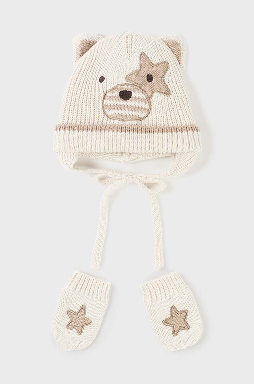 

Детски шапка и ръкавици Mayoral Newborn Gift box в бежово, Бежов