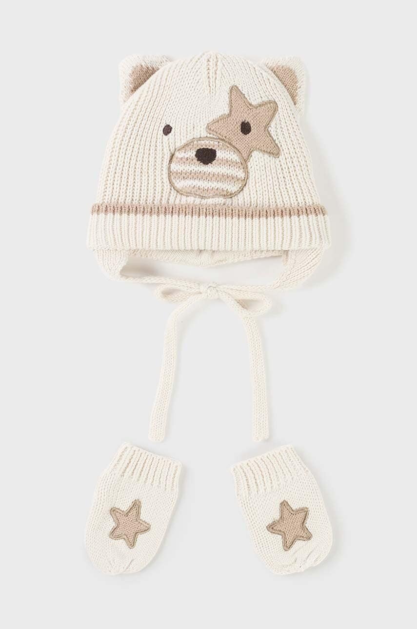 Детская шапка и перчатки Mayoral Newborn Gift box цвет бежевый Детская шапка и перчатки Mayoral Newborn Gift box цвет бежевый