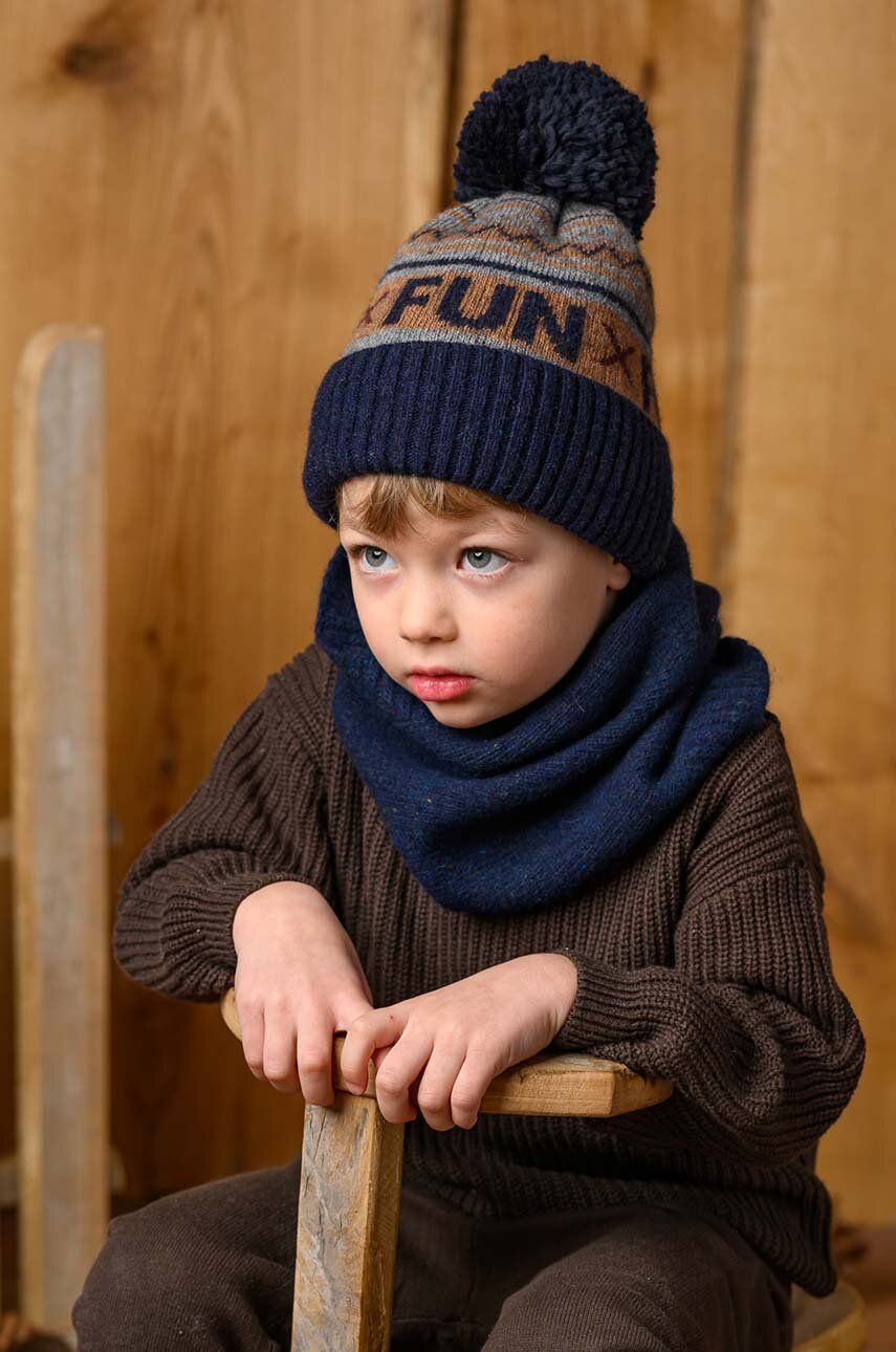 Jamiks șapcă de lână pentru copii culoarea albastru marin, din tricot gros