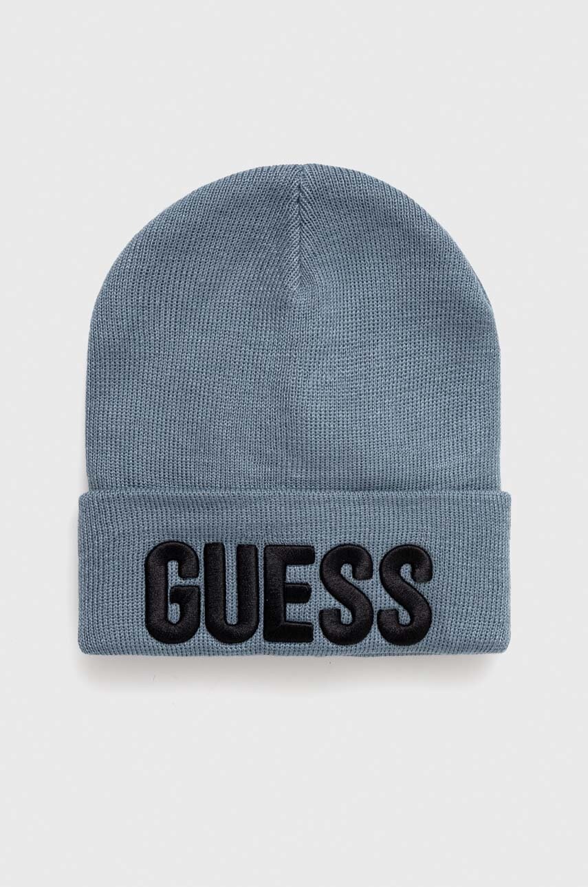 

Детска шапка Guess в синьо с фина плетка, Син