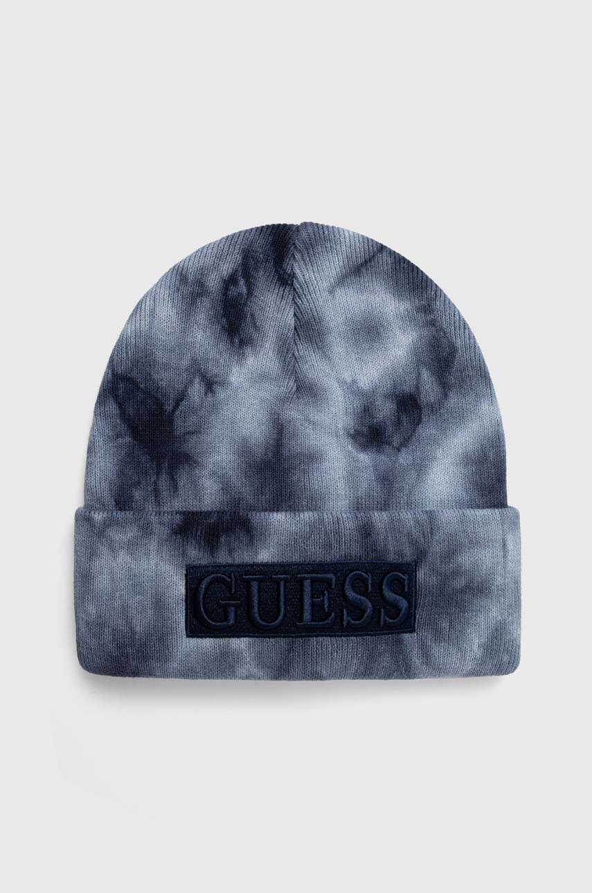 

Хлопковая шапка Guess цвет синий из тонкого трикотажа