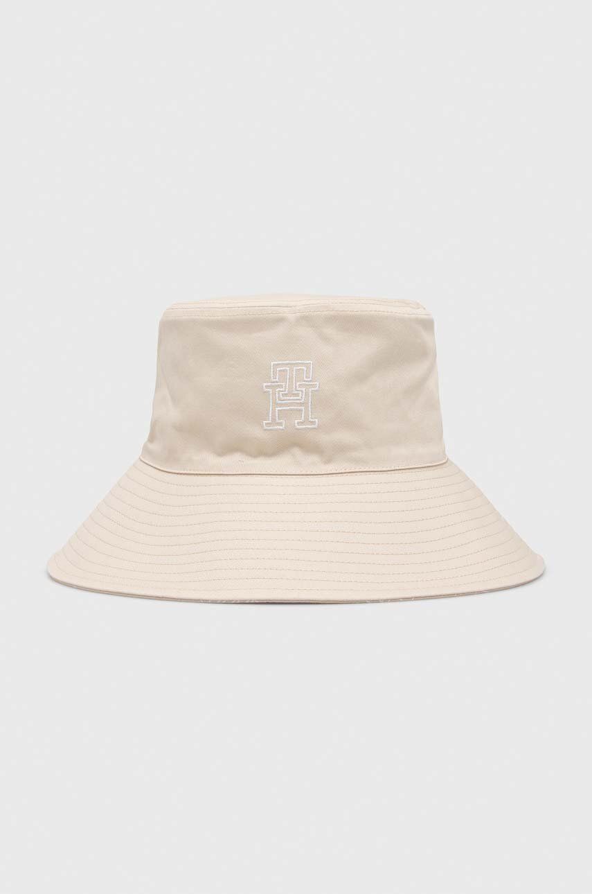 Oboustranný bavlněný klobouk Tommy Hilfiger béžová barva, bavlněný - béžová -  100 % Bavlna