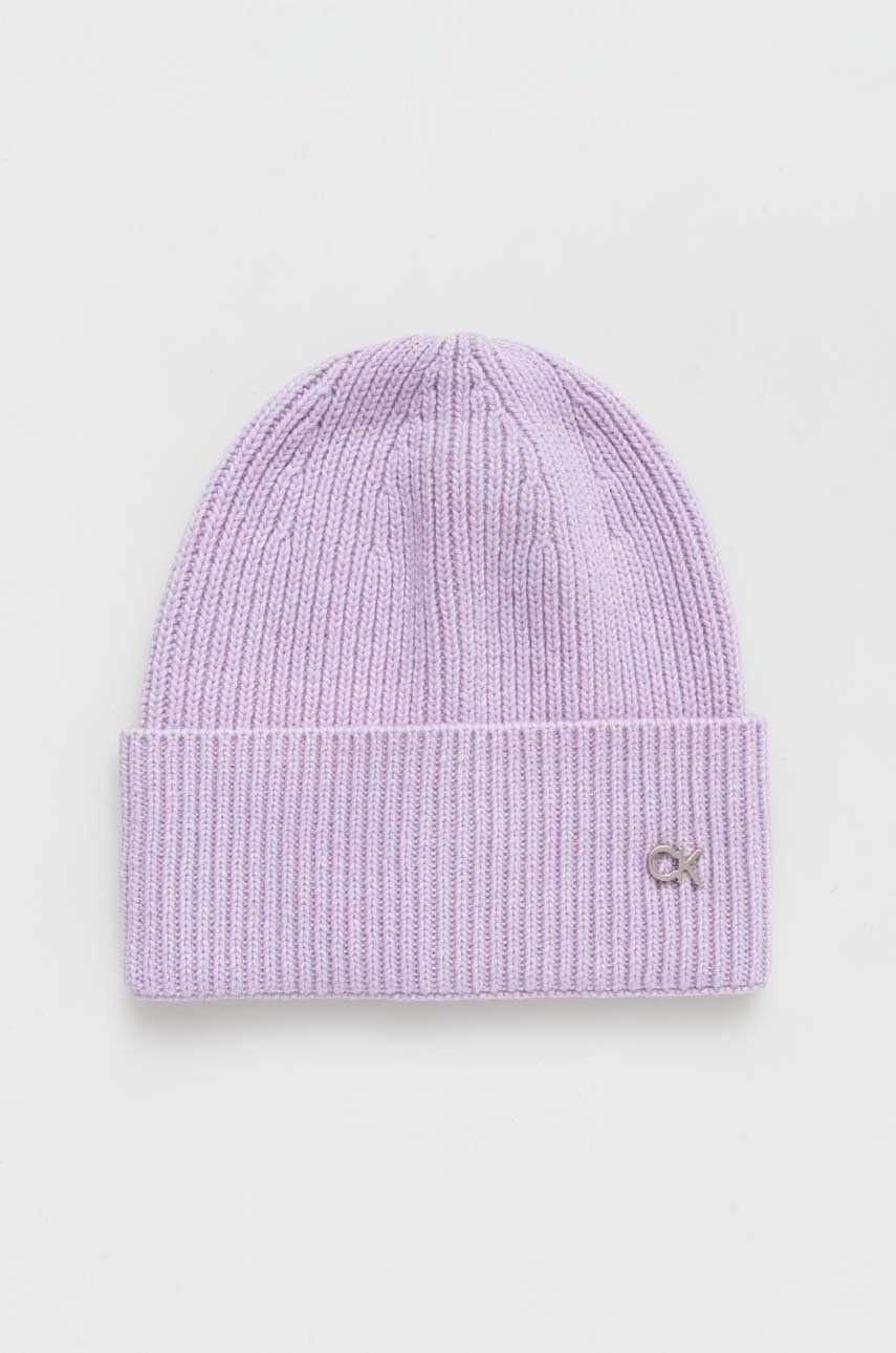 Čepice z vlněné směsi Calvin Klein fialová barva
