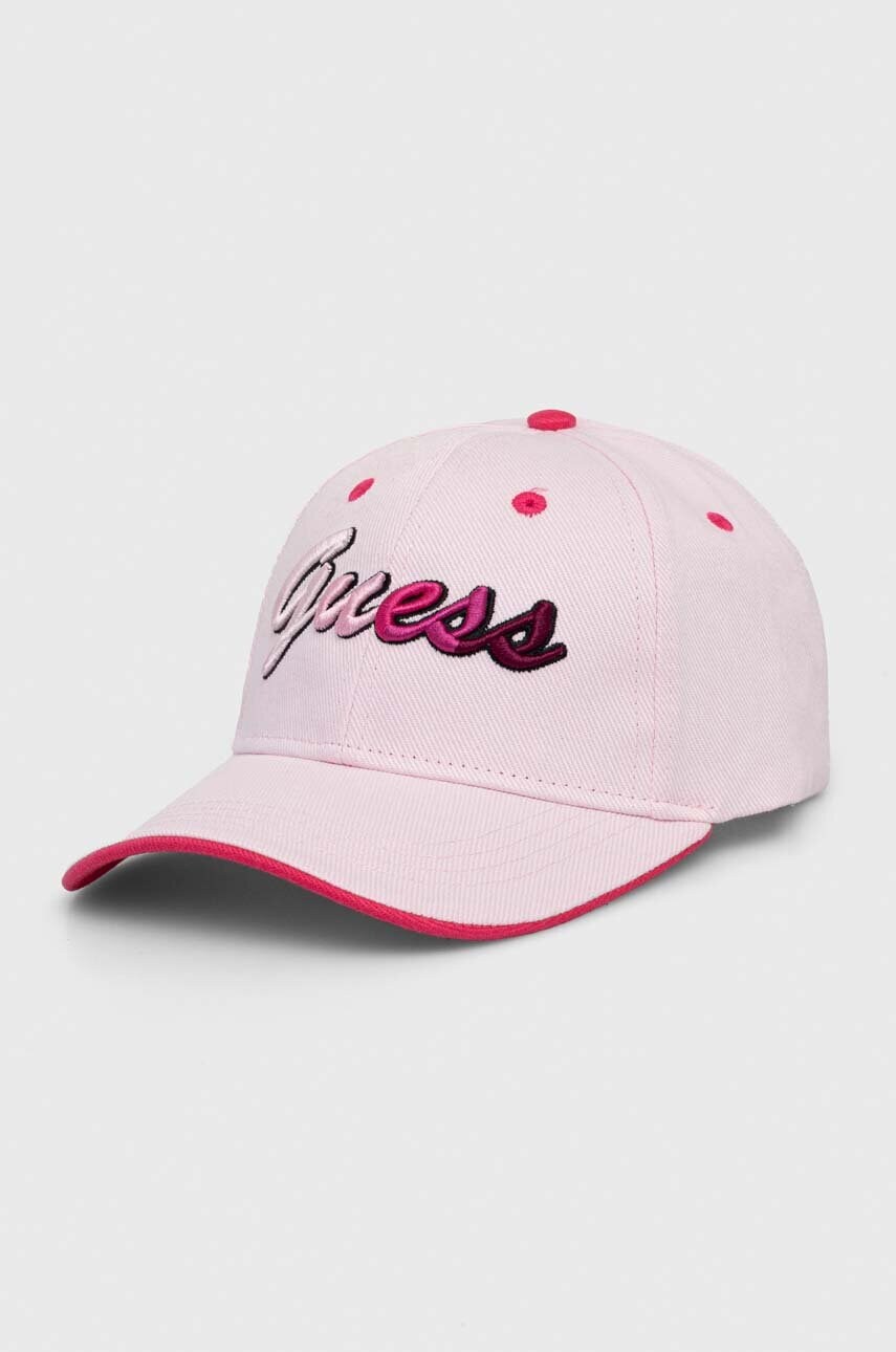 

Бавовняна бейсболка Guess колір рожевий з аплікацією