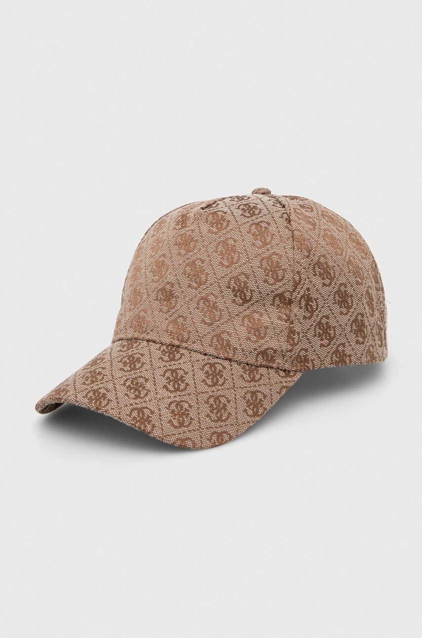 

Шапка с козирка Guess в бежово с десен, Бежов