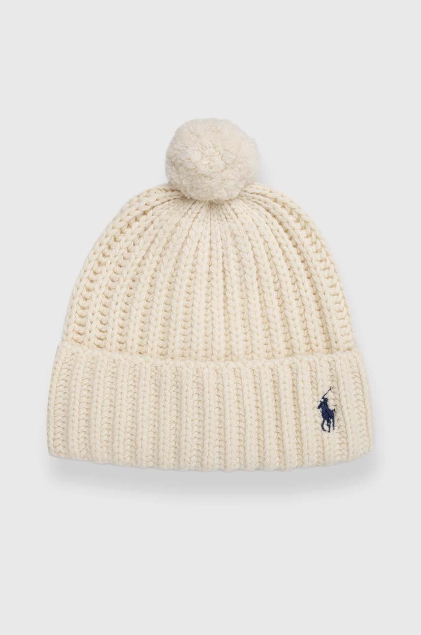 

Вовняна шапка Polo Ralph Lauren колір бежевий з товстого трикотажу вовна