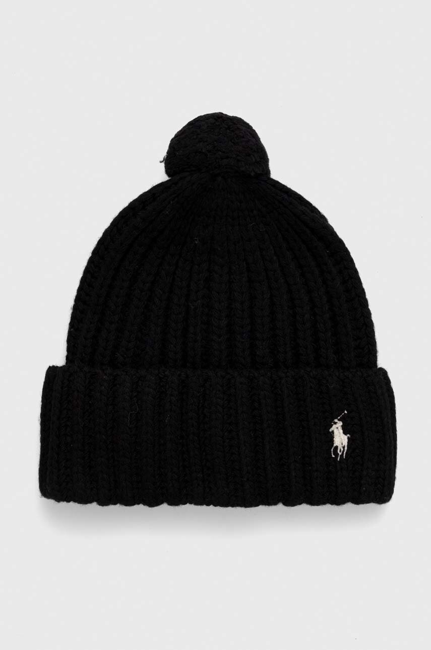 

Вовняна шапка Polo Ralph Lauren колір чорний з товстого трикотажу вовна