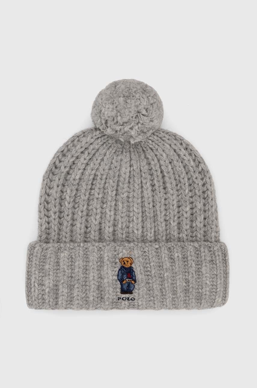 

Шерстяная шапка Polo Ralph Lauren цвет серый из толстого трикотажа шерсть