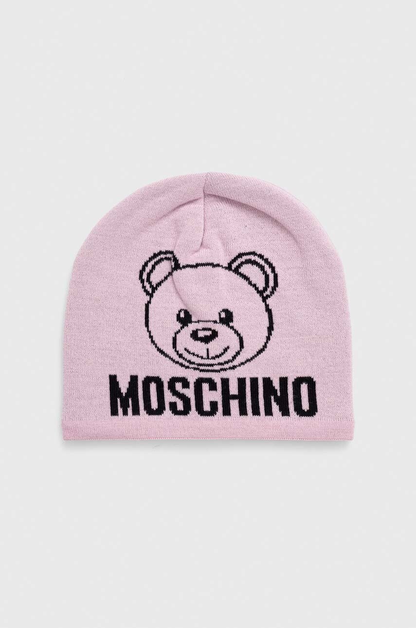 

Шерстяная шапка Moschino цвет розовый из толстого трикотажа шерсть