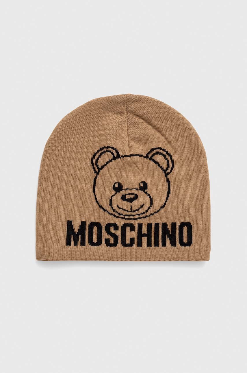 

Шерстяная шапка Moschino цвет бежевый из толстого трикотажа шерсть