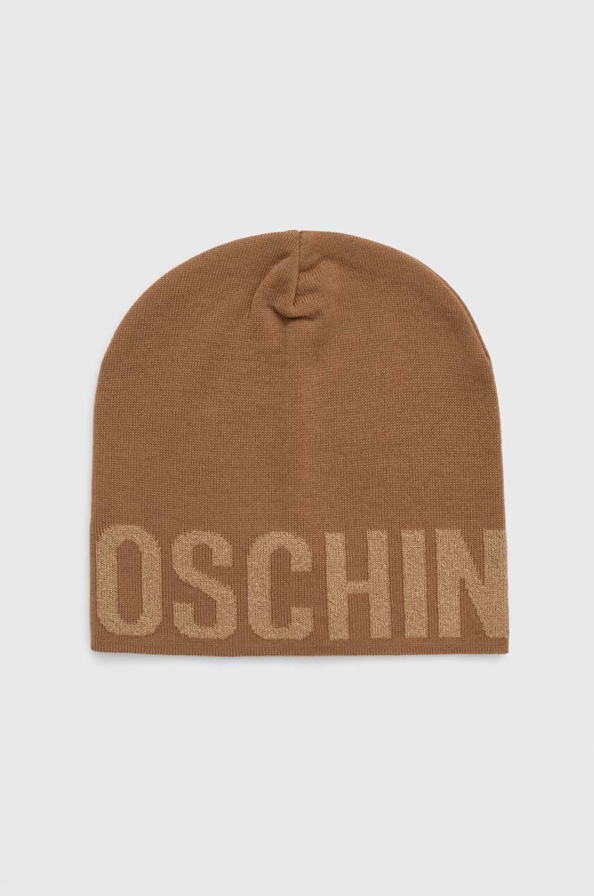 

Вълнена шапка Moschino в черно с фина плетка от вълна, Бежов