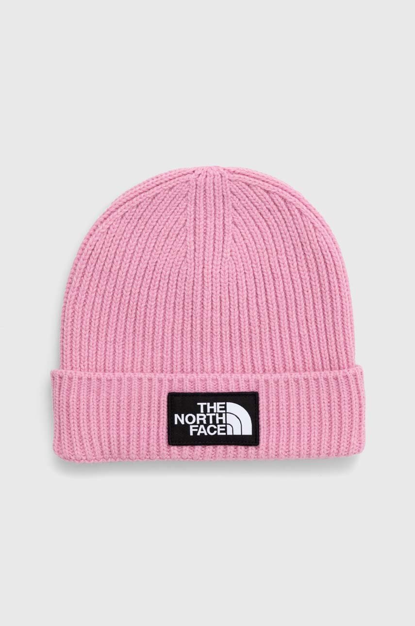 

Шапка The North Face в розово от плътен трикотаж, Розов