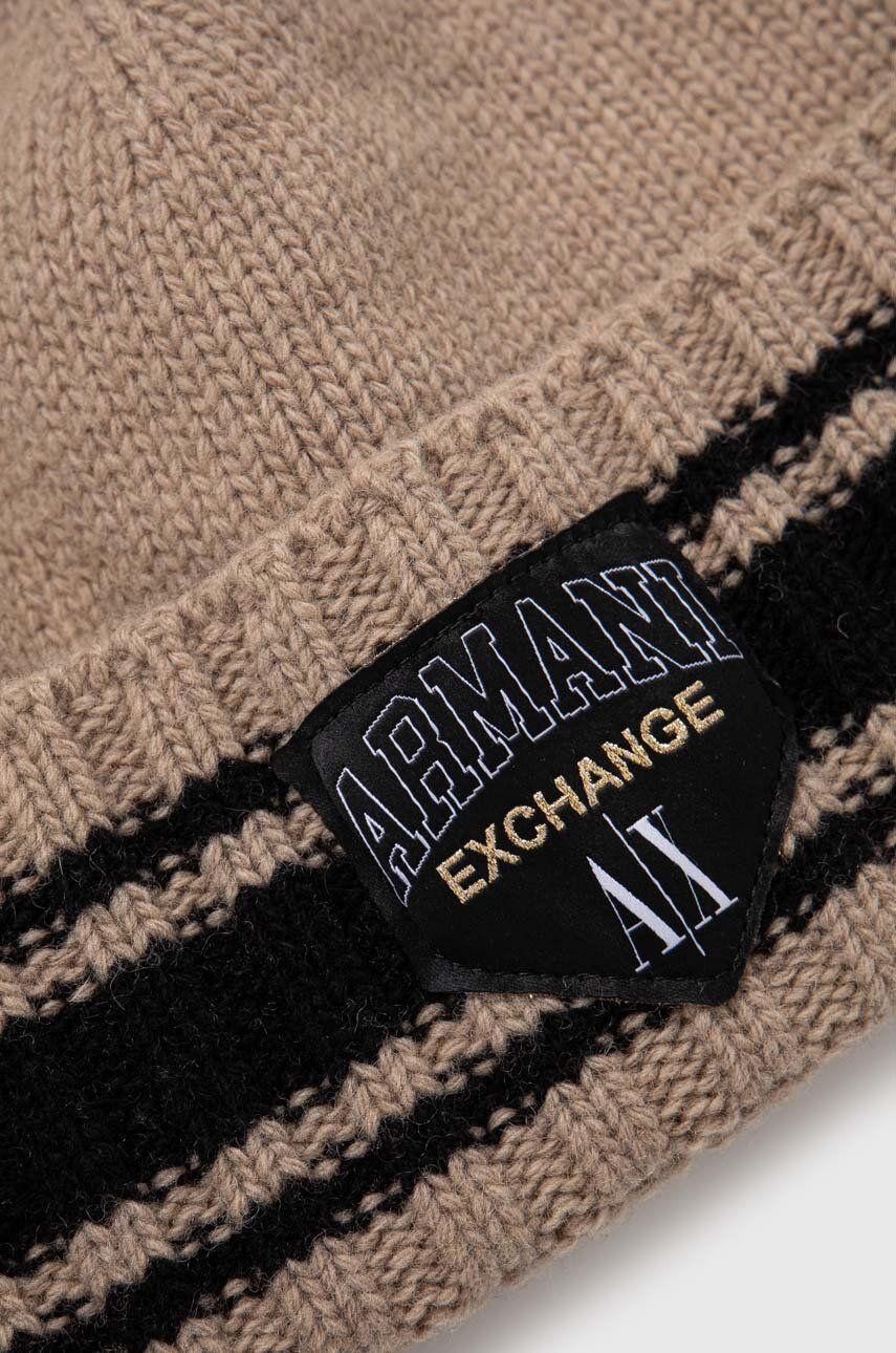 Armani Exchange czapka wełniana kolor beżowy z cienkiej dzianiny wełniana
