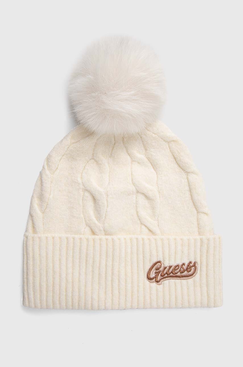 

Шапка Guess цвет бежевый из тонкого трикотажа