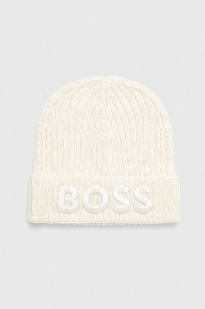 BOSS caciula de lana culoarea alb, de lana